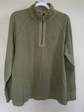 Tommy Bahama Tobago Bay 1/4 Zip Warm Pullover Shirt Army Green Mens Sz M Preppy